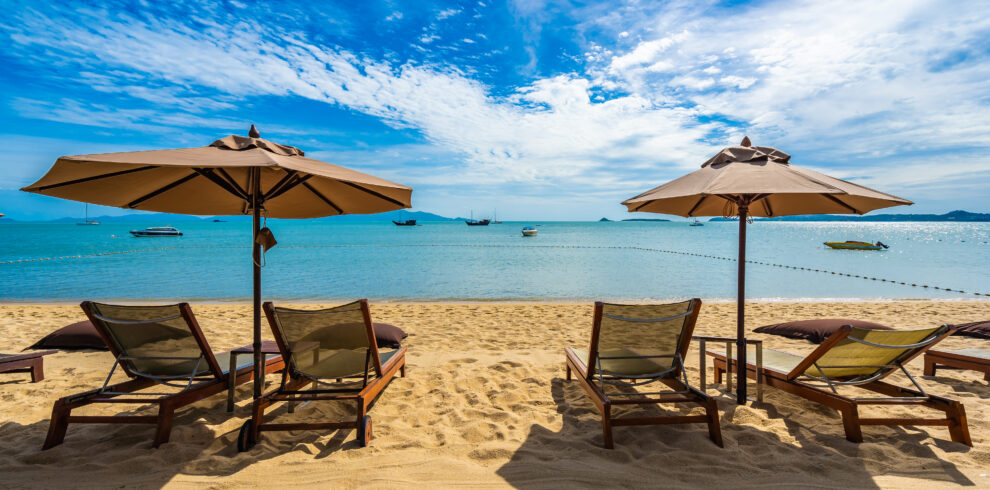 Beautiful tropical beach sea and ocean with coconut palm tree  a