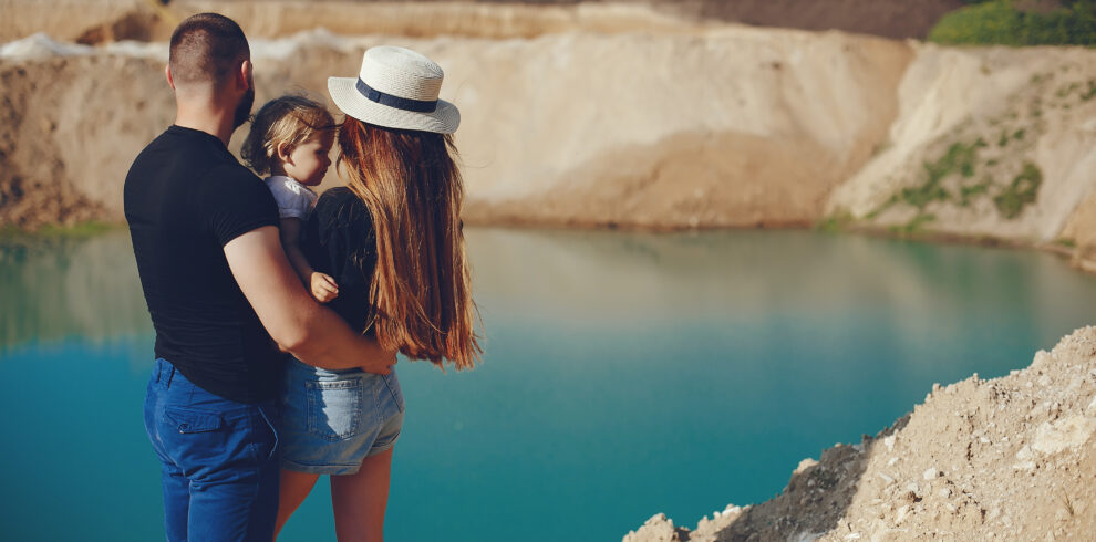 Family have fun in a park